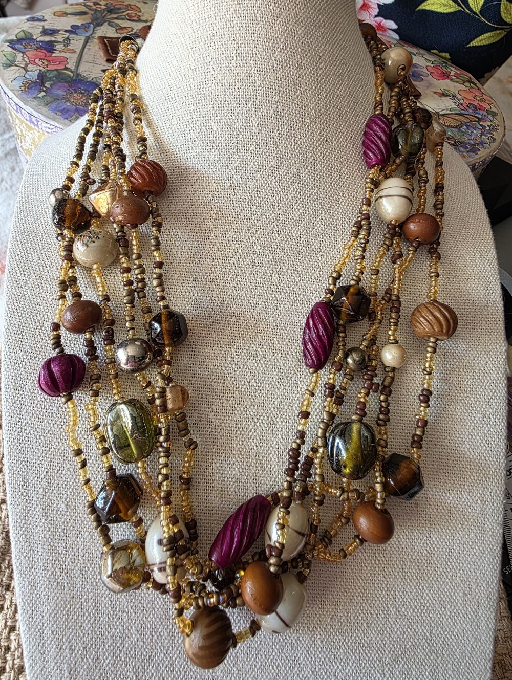 Multi strand Vintage Sead beaded statement necklace